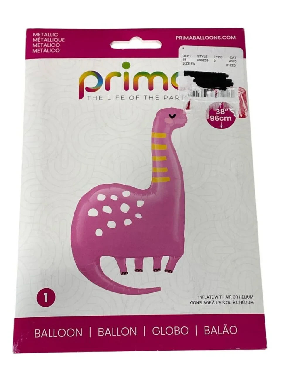 Prima Metallic Dinosaur Balloon Pink 38